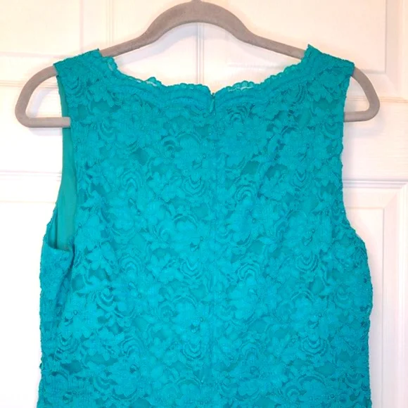 Lauren Ralph Lauren Turquoise Lace Overlay Sleeveless V Neck Dress Size 12 - Picture 4 of 7